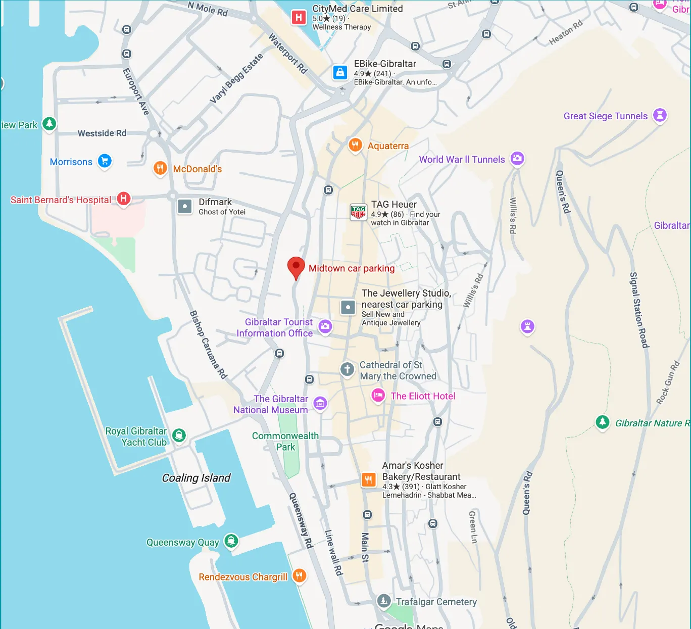 Map showing Midtown car parking in Gibraltar